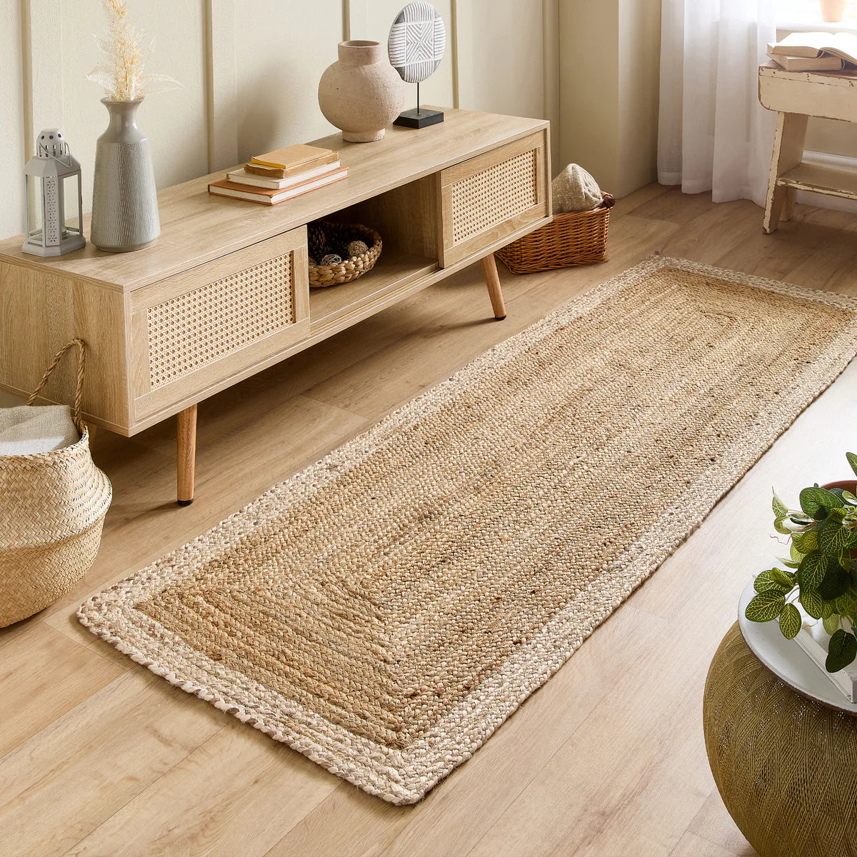 Jute Border Natural White